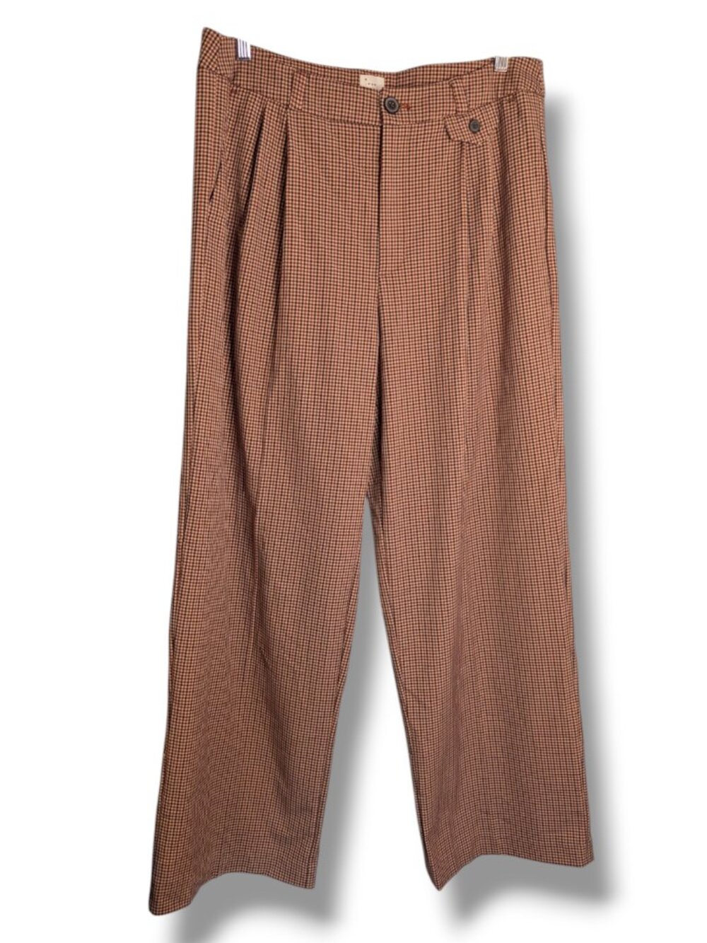 Women’s Wide Leg High Rise Pleated Trouser Brown Houndstooth 12 Classy